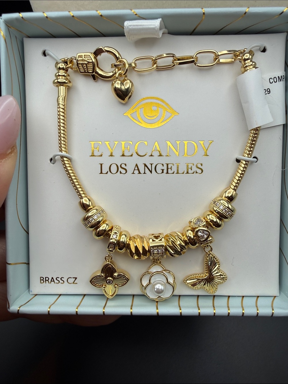 eye candy Gold-Tone brass Floral clover & Butterfly adjustable Charm Bracelet
